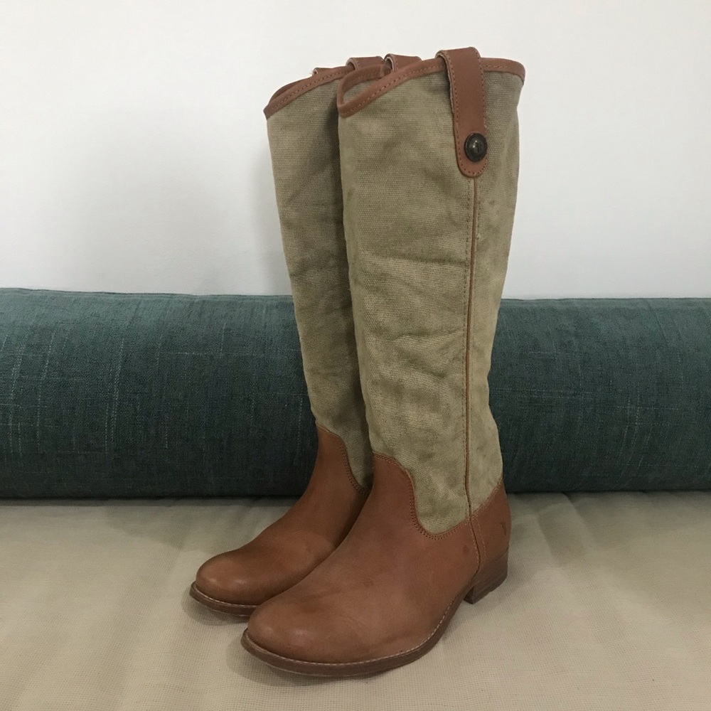 Frye Melissa Button Canvas & Leather Western Style Riding Boots Size 7.5